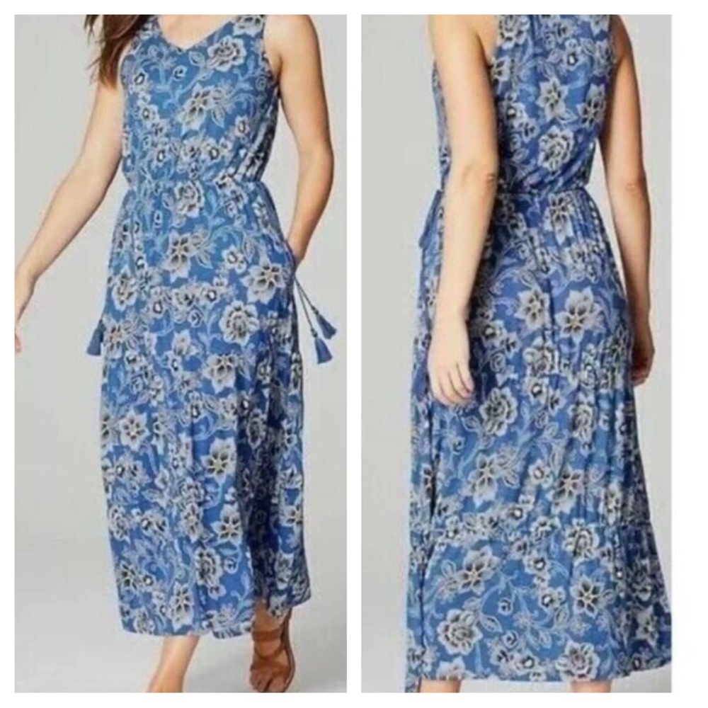 J.Jill Coastal Jersey Floral Tassel Detail Maxi Dress